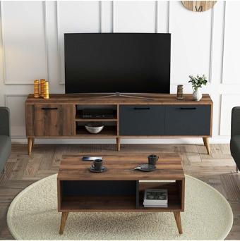 Mezza Set 1581-2070 Exxen 180 Cm Tv Ünitesi Exxen Orta Sehpa (Ahşap Ayaklı) - Hat-Antrasit Rengi