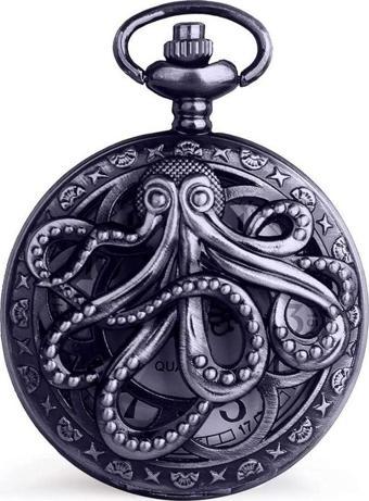 Valkyrie Vintage Kutulu Ahtapot Motifli Retro Köstekli Cep Saati