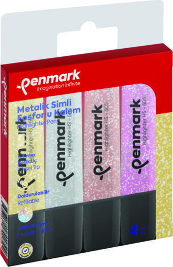 Penmark Fosforlu Kalem 4 Lü Asetat Karışık Renk Simli