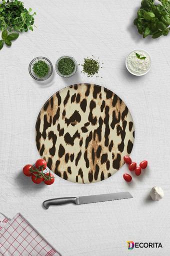 Cam Kesme Tahtası - Cam Kesme Tablası | Leopar Desen | Çap32cm