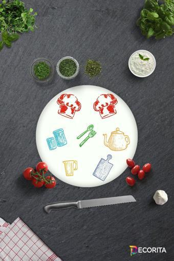 Cam Kesme Tahtası - Cam Kesme Tablası | Renkli Tahta | Beyaz Fon | Çap32cm