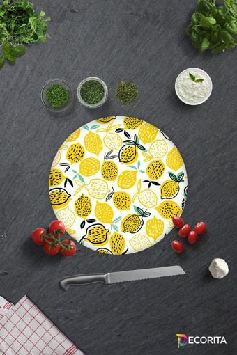 Cam Kesme Tahtası - Cam Kesme Tablası | Sarı Limonlar | Çap32cm