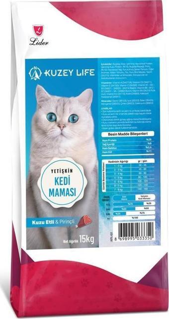 Kuzeylife Kuzu Etli ve Pirinçli Kedi Maması 15 Kg