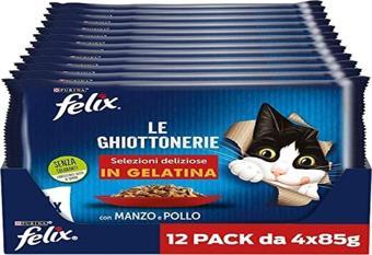 Felix Multipack Sığır ve Tavuk Etli Yetişkin Yaş Kedi Maması 85 gr 4 Adet X 12