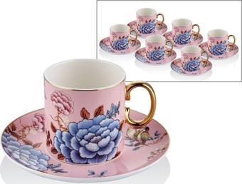 Floral Pink Porselen 12 Parça 6 Kişilik Çay Takımı