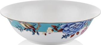 Floral Blue 23 Cm Büyük Boy Porselen Salata Kasesi Sunum Servis Tabağı