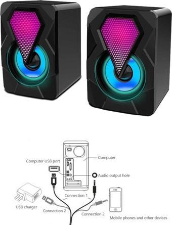 Favors Rgb Işıklı Bilgisayar Notebook Laptop Hoparlörü 1+1 Speaker