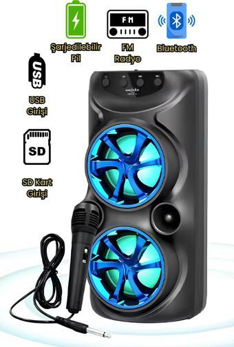 Favors 3 Inç X2 Büyük Boy Işıklı Taşınabilir Kablosuz Bluetooth Hoparlör Radyo/Sd Kart/Mic Parti Speaker