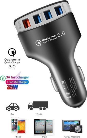 Favors 4 Usb Girişli Araç İçi Şarj Başlığı 5V-7A 35W Qick Charge 3.0 Hızlı Şarj Cihazı