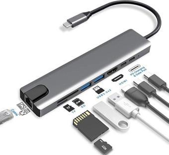 Lux Macbook Pro Air Usb Type-C Hub Dönüştürücü Çevirici Çoklayıcı Usb Hdmı Micro Sd 8 Girişli Rj8İ1New