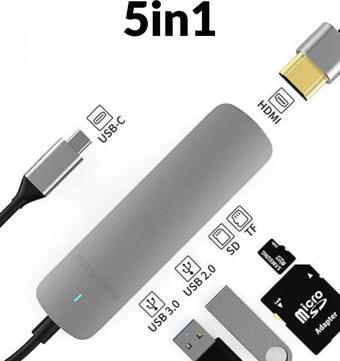 Favors 5İn1 Macbook Pro Air Usb Type-C Hub Dönüştürücü Çevirici Usb, Hdmi Çoklayıcı 5'Li Usb-C Hubuyumlu