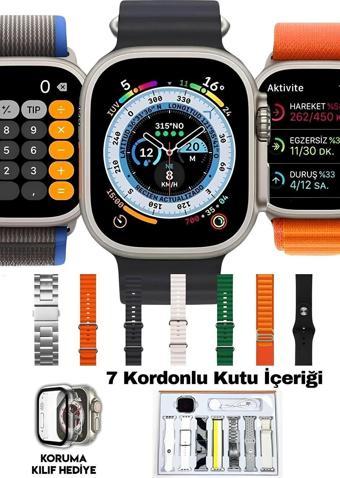 Favors 7İn1 Smart Watch 8 Ultra Akıllı Saat 7 Kordon Ve Saat Kılıfı Hediyeli Arama Yapma Özellikli