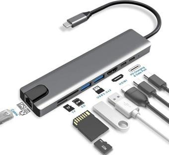 Favors Macbook Pro Air Usb Type-C Hub Dönüştürücü Çoklayıcı Usb Hdmi, Tf, Sd, Pd, Ethernet