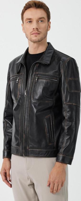 Kenny Siyah Vintage Deri Mont