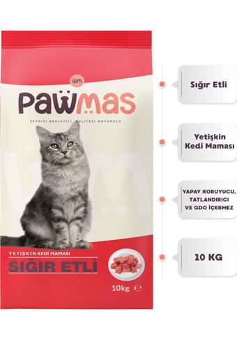 Pawmas Sığır Etli Yetişkin Kedi Maması 10 Kg