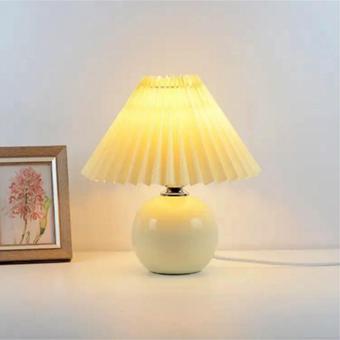 Alvina Aydınlatma Vintage Pileli Seramik Krem Komidin Yatak, Oturma, Çocuk Odası Çalışma Masası Ve Gece Lambası