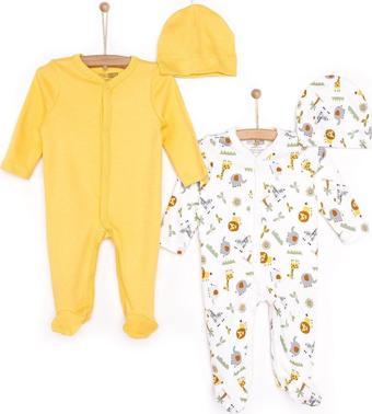 HelloBaby Yenidoğan 2li Patikli Tulum Şapka Set Unisex