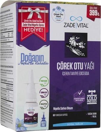 Zade Vital Çörek Otu Yağı 60 Kapsül + Nigefix Sprey 10 ml Hediye