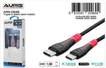 Auris 25W USB-C to USB-C Şarj Kablosu Hasır Işıklı (1.2m)