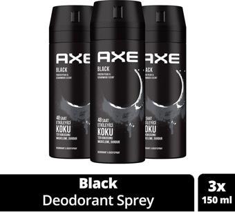 Axe Erkek Deodorant & Bodyspray Black 48 Saat Etkileyici Koku Vücut Spreyi 150 Ml X3 Adet