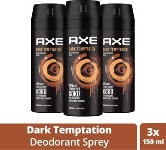Axe Erkek Deodorant & Bodyspray Dark Temptation 48 Saat Etkileyici Koku Vücut Spreyi 150 Ml X3 Adet
