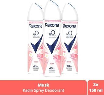 Rexona Kadın Sprey Deodorant Musk %0 Alüminyum 48 Saat Ter Kokusuna Karşı Koruma 150 Ml X3