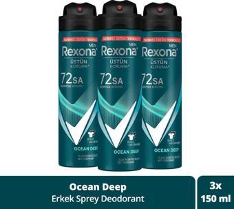 Rexona Men Erkek Sprey Deodorant Invisible Ocean Deep 72 Saat Kesintisiz Üstün Koruma 150 Ml X3