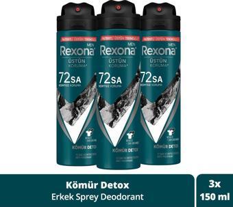 Rexona Men Erkek Sprey Deodorant Kömür Detox 72 Saat Kesintisiz Üstün Koruma 150 Ml X3