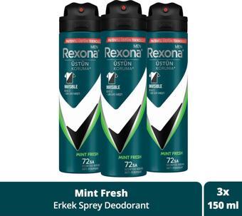 Rexona Men Erkek Sprey Deodorant Natural Fresh Mint 72 Saat Kesintisiz Üstün Koruma 150 Ml X3