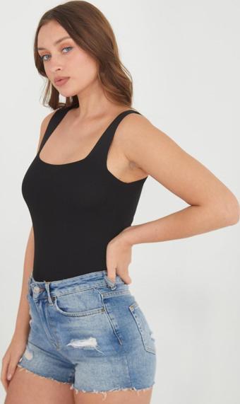 Işılda Kadın Crop Top Siyah Standart