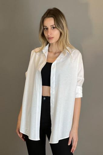 My Love Yeni Sezon Oversize Beyaz Kadın Gömlek Beyaz M