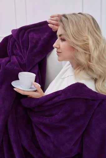 Mislina Deluxe Wellsoft Tv Battaniyesi - 4 Mevsim Peluş Polar Battaniye Mor 100X150 Cm