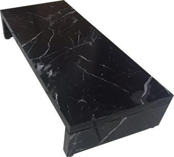 Wooden Gold 17 cm Yükseklikte Doğal Mermer Desenli Siyah Mdf Monitör Stand Ekran Stand Bendir Mdf 45 cm x 25 cm