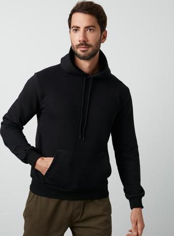 Buratti Pamuklu Kanguru Cepli Kapüşonlu Erkek Sweat 541HOODIE SİYAH