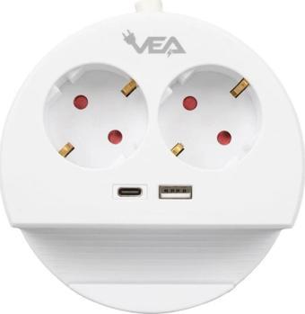 Vea VE-G1102C 2'li USB+ Type-C Girişli Anahtarlı Grup Priz