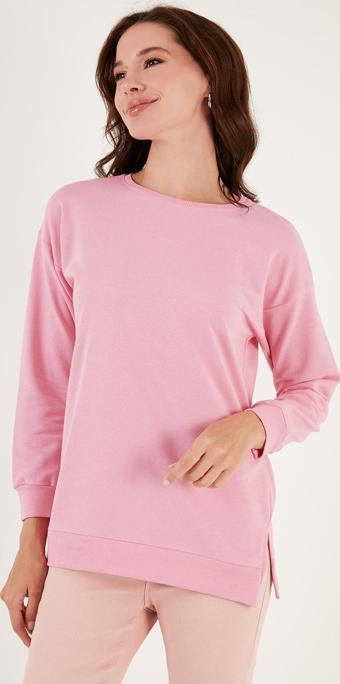 Lela Pamuklu Regular Fit Bisiklet Yaka Basic Bayan Sweat 5863569 Şeker Pembe