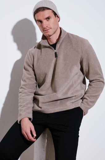 Buratti Slim Fit Dik Yaka Kışlık Şardonlu Erkek Polar 5906053 VİZON