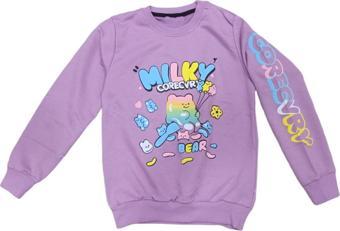 Kız Çocuk Milky Önü Arkası Kolu Yazı Desenli Lila Renk Sweatshirt