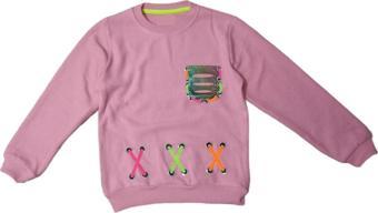 Kız Çocuk X Desenli Selanik Kumaş Pembe Renk Sweatshirt