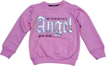 Kız Çocuk Angel Yazı Desenli Kanguru Cepli Bel Bilek Lastikli Pembe Renk Sweatshirt