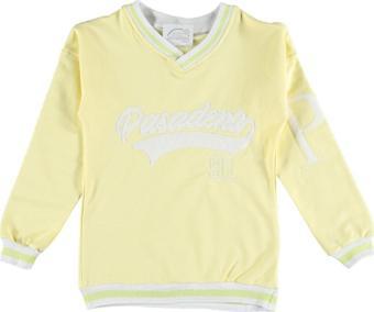 Kız Çocuk Kolej Tarz Pasedan Yazı Desenli V Yaka Sarı Renk Sweatshirt