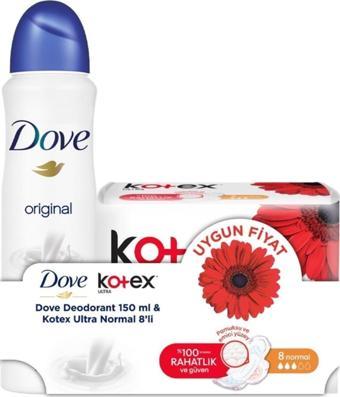 Dove Original Kadın Deodorant Sprey 150 Ml + Kotex Ultra Normal 8'Li