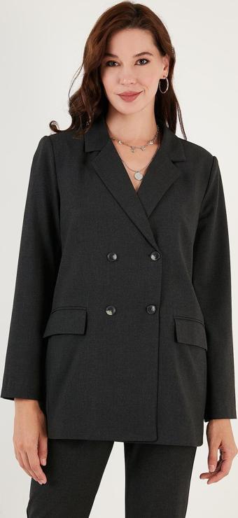 Lela Regular Fit Kruvaze Yaka Dokuma Blazer Bayan Ceket 611CL030 KOYU GRİ
