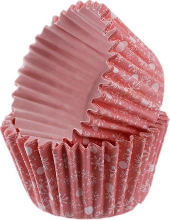 Cupcake Kalıbı Pet Kapsül  Kek Kalıbı48X34 MM (100 Adet)  Kar Desenli Pembe