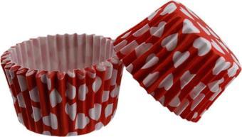 Kek Kalıbı Pet Kapsül 52X45 MM Kağıt Cupcake Kağıdı (100 Adet)  Kırmızıya Beyaz Kalp Desenli