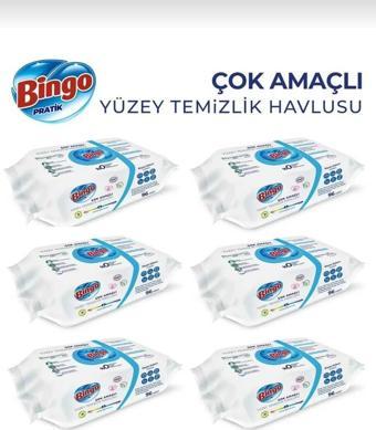 Bingo Beyaz Sabun Katkılı Yüzey Temizlik Havlusu her paket 96 Yaprak toplam 6 paket