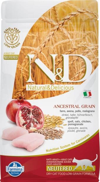 N&D Düşük Tahıllı Tavuk Ve Narlı Kısırlaştırılmış Kedi Maması 1,5 Kg 8010276030481