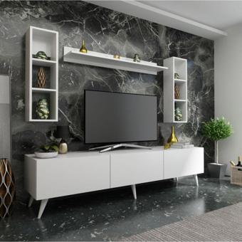 MobilyaFırsat Ideal Tv Ünitesi Duvar Raflı Q7808-1 Beyaz