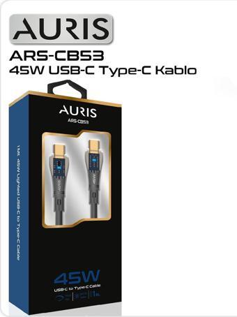 Auris 45W USB-C to USB-C Şarj Kablosu Hasır Işıklı (1m)