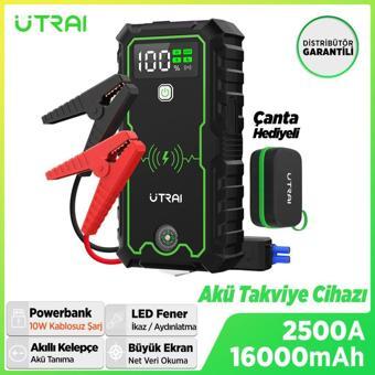 UTRAI JS-1 Pro 16000mAh 2500A Jump Starter Taşınabilir Akü Takviye Cihazı Kablosuz Şarj+Pusula+Çanta+Led lamba+Powerbank